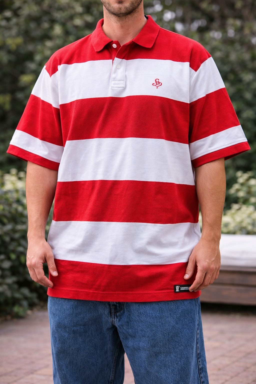 🔴 Vintage 90s Southpole Polo Shirt Mens XXL Red White Striped Rugby 100% Cotton