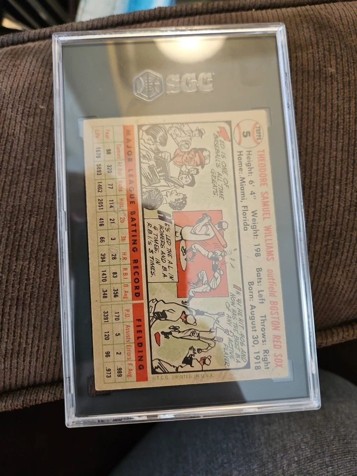 1956 Topps - Ted Williams #5 серая задняя крышка - Изображение 2 из 2