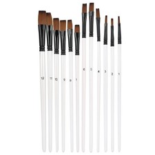 ORDINEA Set Spazzole Pittura Capelli Testa Piatta 12pz Nylon Manico Legno Bianco Perla Vari