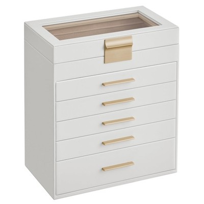 SONGMICS JEWELRY BOX, 6-LAYER ORGANIZER, 5 DRAWERS - CLOUD WHITE/GOLD