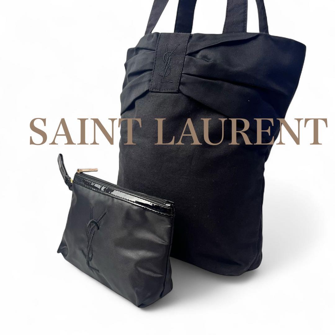 Saint Laurent Tote Bag with A4 Pouch and Ribbon Shoulder Strap