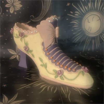 Home Interior Ceramic Victorian High Heel Shoe Figurine Floral Painted Purple 
