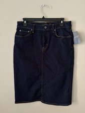 Ralph Lauren Dark Blue Stretch Denim Midi Pencil Skirt Size. 8 New with Tags