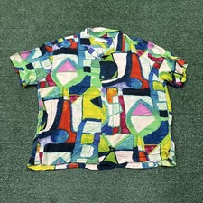 VTG Jams World Multicolor Crazy Pattern Button Up Shirt Aztec Candle Rayon Sz XL