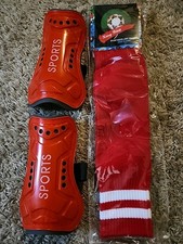 Soccer Shin Guards and Socks for Kids Youth, Lightweight Red Size Medium