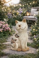 Gartenfigur Katze 21,5 Cm Grau-Braun Aus Polyresin Dekofigur FüR Garten Terrasse