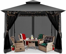 10x10 Patio Gazebo with Mosquito Netting Outdoor Heavy Duty Party Canopy Tent