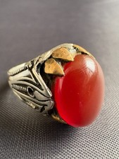 Vintage 925 Sterling Silver Ring Cabochon Agate Handmade Ring Size 8.75 US