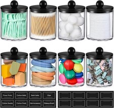 8 Pack Acrylic Qtip Holder Dispenser for Cotton Swabs, Balls, Pads, Floss -