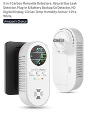 5-in-1 Carbon Monoxide Detectors, Natural Gas Leak Detector, Plug-in & Batter...