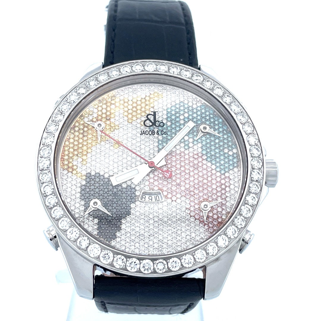 Jacob & Co Five Time Zone Stainless Steel Diamond World Map