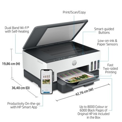 HP Smart Tank 720 All-in-One-Farb-Tintenstrahldrucker, A4, 15 Seiten/Minute, USB
