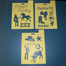 3 New Western Cowboy Cowgirl Themed Stencils.