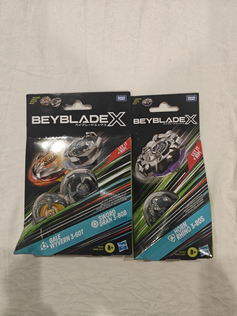 Beyblade X Gale Wyvern 3-60T & Sword Dran 3-80B Dual Pack And Horn