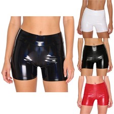 Women Wet Look PU Shorts Stretchy Skinny Hot Pants Glossy Bottoms for Nightclub