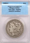 1888-O Hot Lips DDO Morgan Silver Dollar $1, ANACS Authentic, Apx. Very Good VG
