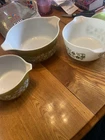 Vintage Pyrex Crazy Daisy Spring Blossom green Cinderella Nesting Bowls set of 3