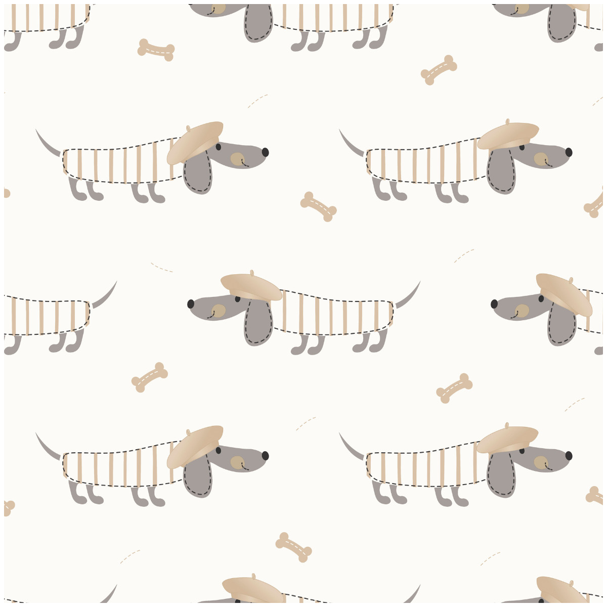 Sausage Dog Wallpaper Dachshund With Beret Neutral Beige Grey Feature Wall