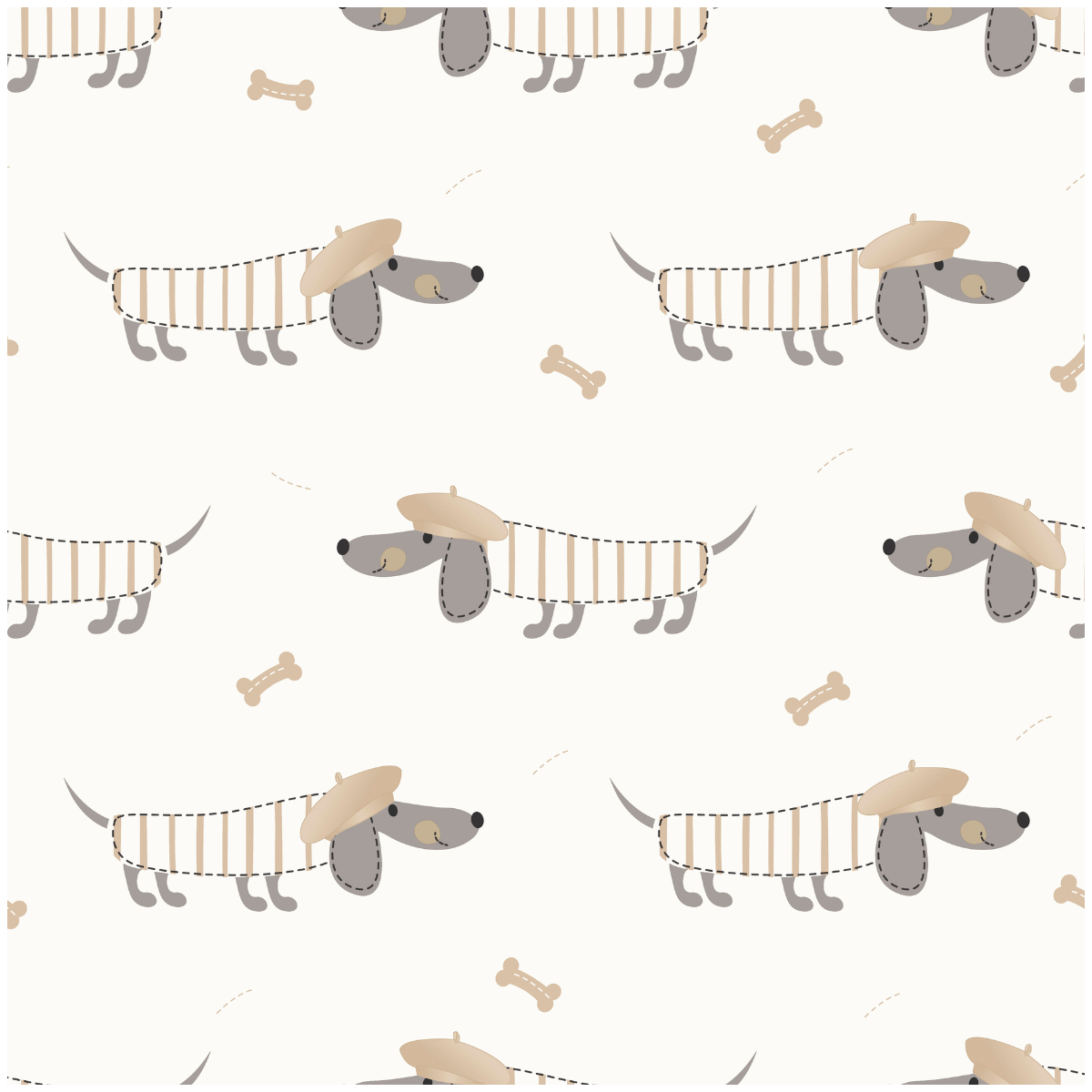 Sausage Dog Wallpaper Dachshund With Beret Neutral Beige Grey Feature Wall