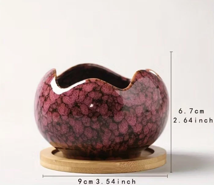 Stilvoller Keramik Topf mit Holzuntersetzer Blumentopf - Bild 3 von 3