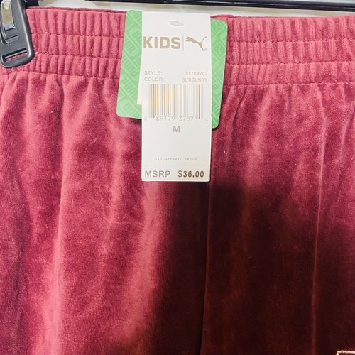 Kids Puma Burgundy Velveteen Jogger Pants M 8-10 New - Picture 4 of 4