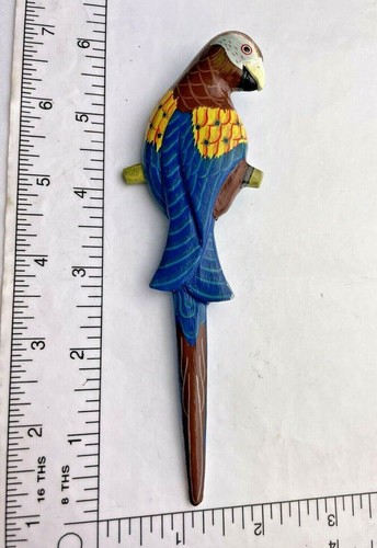 Vintage Wood Carved Parrot Exotic Bird Brooch Pin Very Large 6" Hand Painted