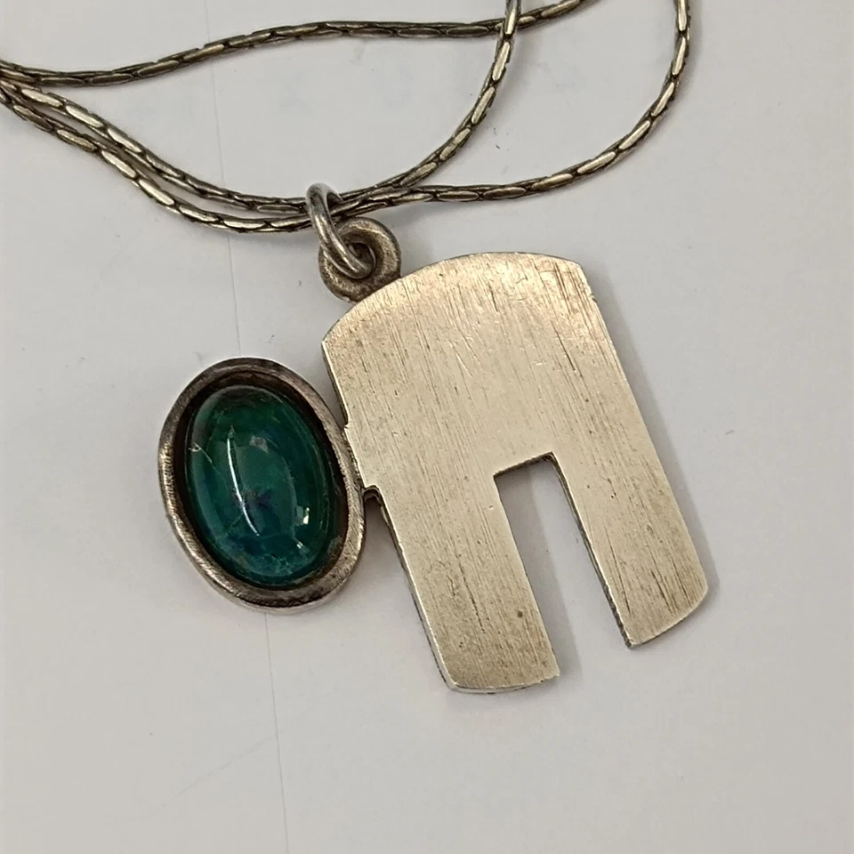 Collar Chai de Plata para Hombre Minimalista Modernista Verde Abstracto Vida Hebreo Regalo Foto 2 de 4