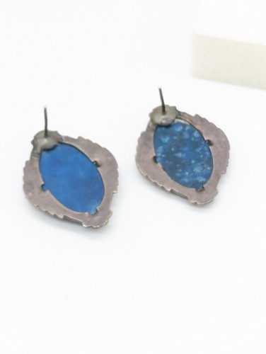 Vintage große blaue Lapis ovale Marcasit Rand Sterlingsilber Ohrringe - Bild 4 von 7
