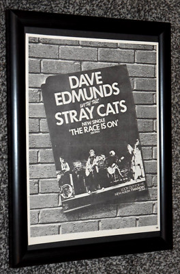 STRAY CATS edmunds A4 FRAMED race is on 1981 SINGLE original promo art poster