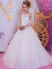 Flower Girl Dresses For Weddings Princess Appliqued Lace Kids First Communion