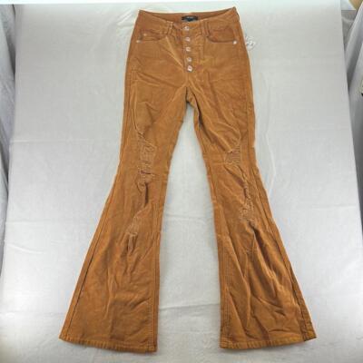 NWT Forever 21 Mid High Rise Button Fly Brown Orange Flare