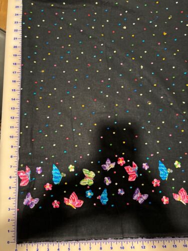 Multicolor Polka dot and butterfly embroidered linen fabric - Picture 2 of 4