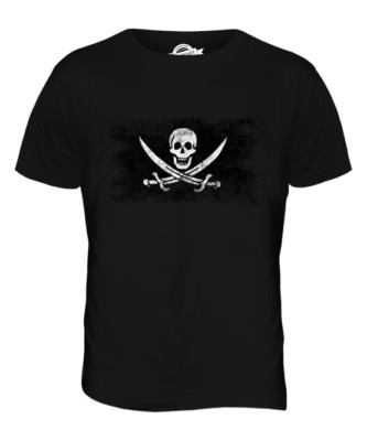 PIRATE DISTRESSED FLAG MENS T-SHIRT TEE TOP SKULL GIFT CROSSBONES CLOTHING SHIRT