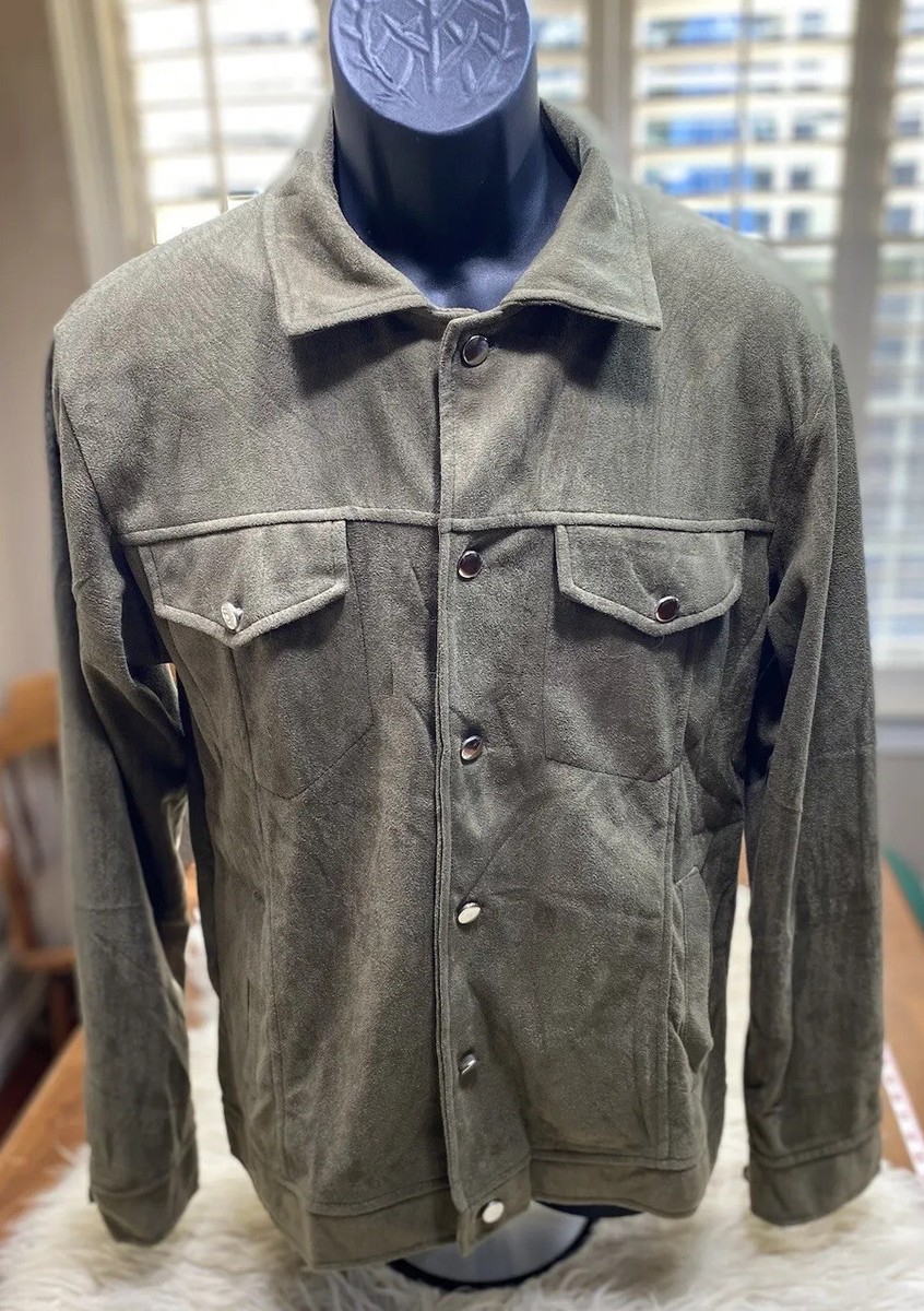 Long Sleeve Faux Suede Shirt w/6 Silver Buttons To-Close 2-Front