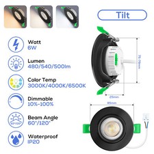 LED Adjustable Tilt Angle Recessed Downlights Dimmable Round Ceiling Spotlights
