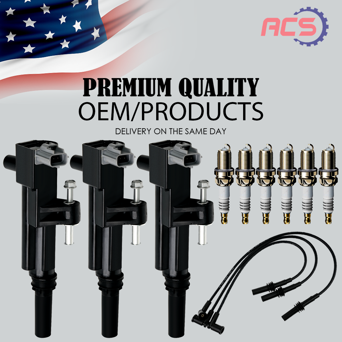 3X OEM Ignition Coil + 6X Iridium Spark Plug + 3X Wire For Dodge Jeep 3.7L UF640