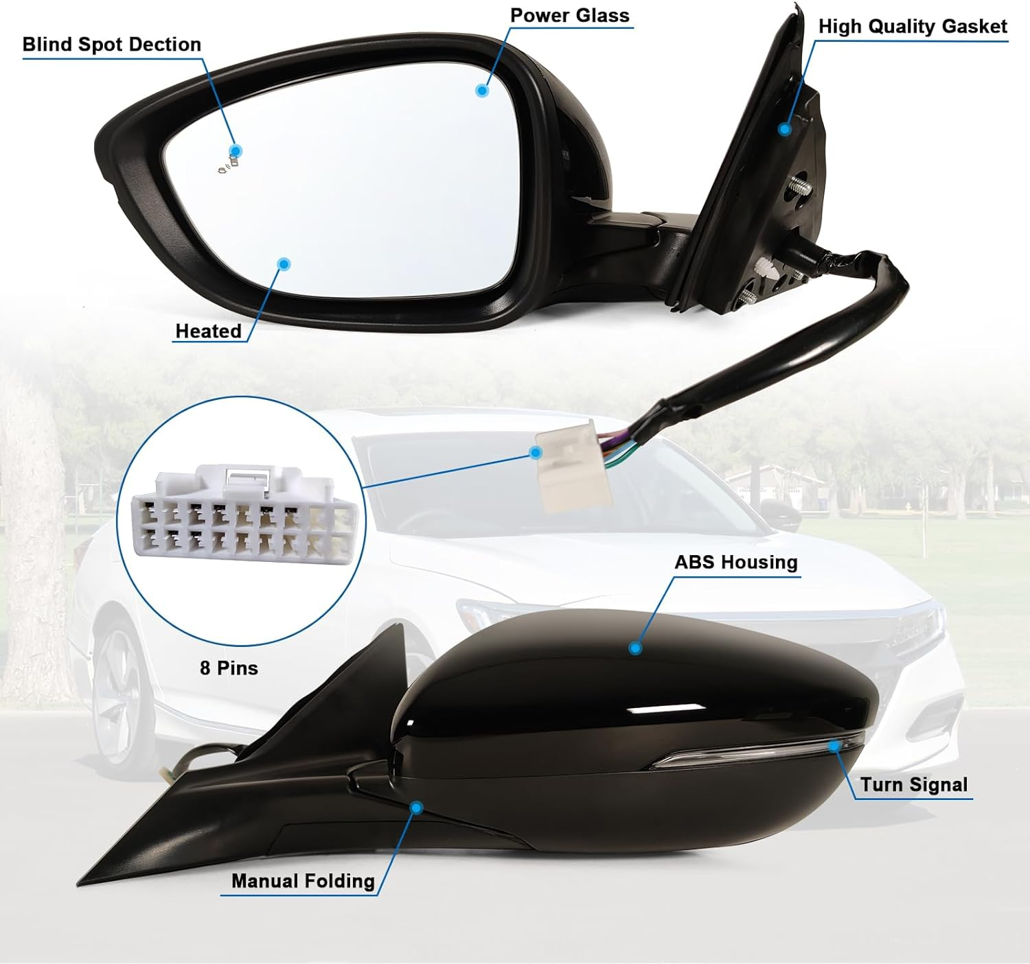 Side Mirror For 2018-2024 TOYOTA CAMRY Power Heated Turn Signal Driver Left Side - Foto 10