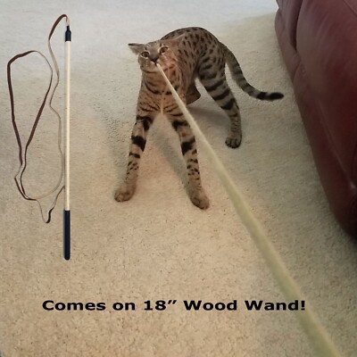 CoolCyberCats Fun Cat Kitten Toy Wood WAND w/ Deer Leather String Simple Catcher