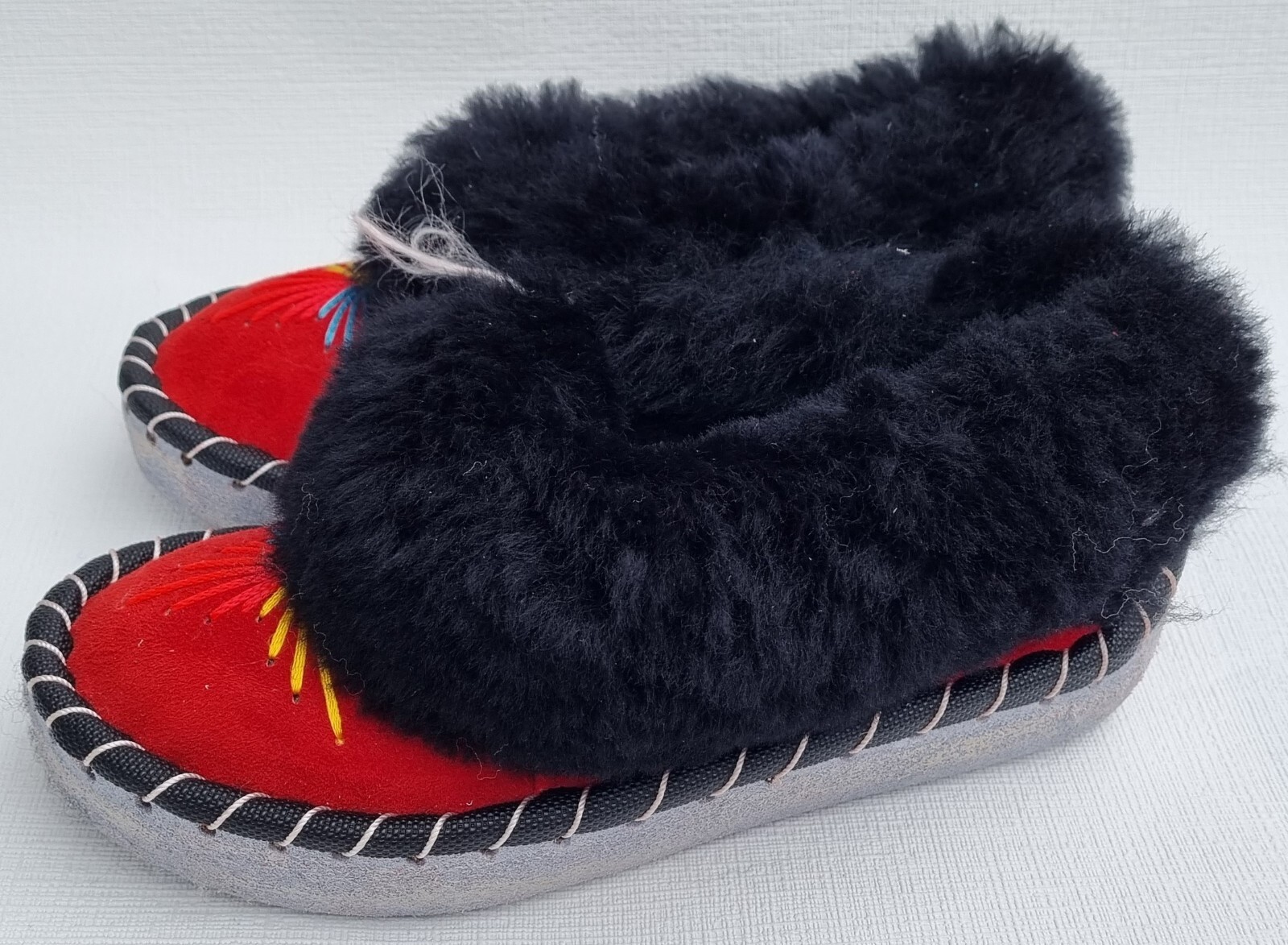 APL LAMMFELL Warme HAUSSCHUHE Mokassin Gr.38 NEU Schaffell leder Handarbeit ROT*3