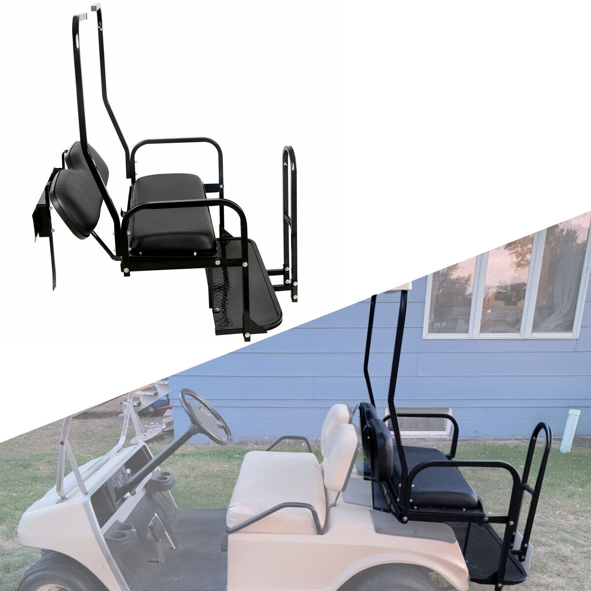 For 1982-2000 Club Car DS Golf Cart Flip Folding Rear Back Seat Kit w/ Grab  Bar