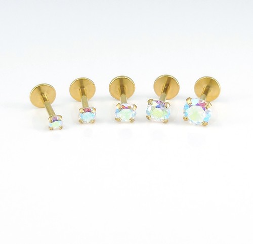 Gold Tone Earrings AB Crystal Cartilage Stud Lip Titanium Nose Rings 18G 2-4mm - Picture 19 of 21