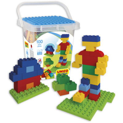 Unico Plus Baustein Box 100 Steine kompatibel mit allen Kleinkind Klemmbausteine