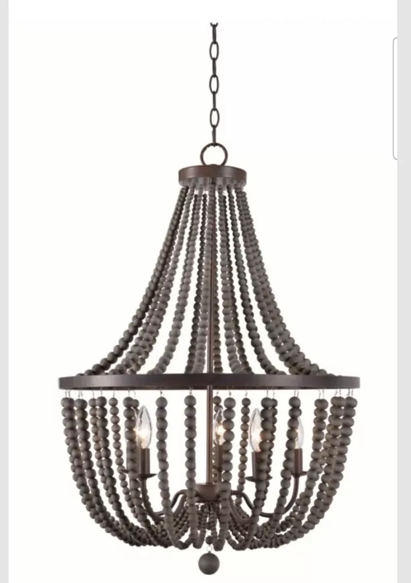 Kenroy Home Dumas 5 Light Wood Bead Chandelier with Bronze Finish