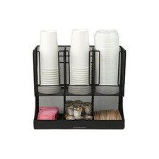 6 Compartment Upright Breakroom Coffee Condiment and Cup Storage Black
