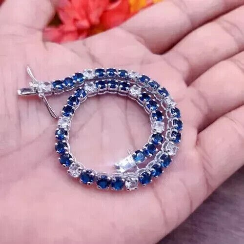 8Ct Round Cut Lab-Created Sapphire Women's Tennis Bracelet 14k White Gold Plated - Picture 2 of 5