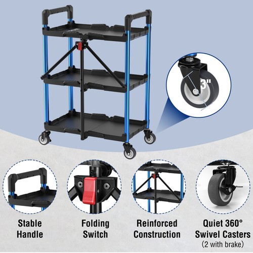 WORKPRO 3-in-1 Servicetrolley, Opvouwbare Trolley met Wielen, Multifunctionele Rekken voor Zwaar Gebruik In Keukens, Hotels, Werkplaatsen, Kunststudio's en Galerieën WORKPRO 3-in-1 Servicetrolley, Opvouwbare Trolley met Wielen, Multifunctionele Rekken voor Zwaar Gebruik In Keukens, Hotels, Werkplaatsen, Kunststudio's en Galerieën
