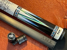 TNT Pool Cue With Carbon Fiber Shaft. White  Black Leather Wrap.
