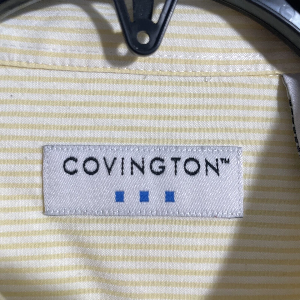 Covington Mens Button Shirt Brown Yellow Stripe L Cotton Long Sleeve Collar - Image 2 of 4
