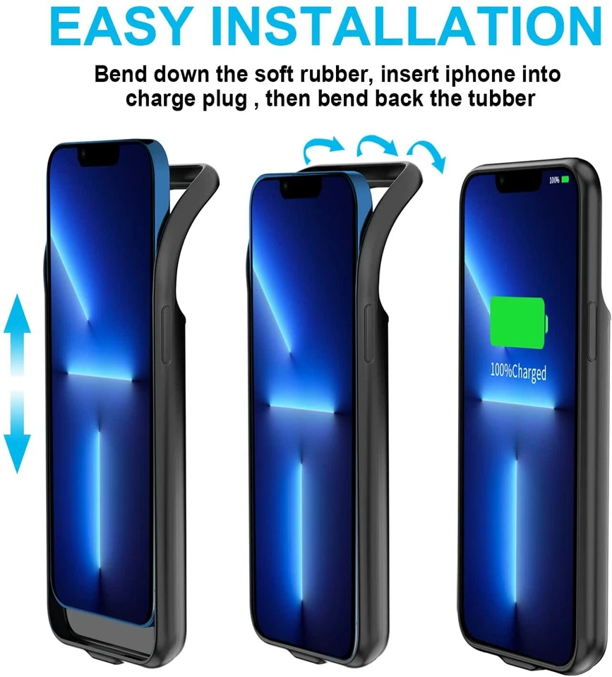 Funda Cargador Batería Banco de Alimentación Cubierta Carga Para iPhone 16 15 14 13 12 11 XR 8 Foto 3 de 4