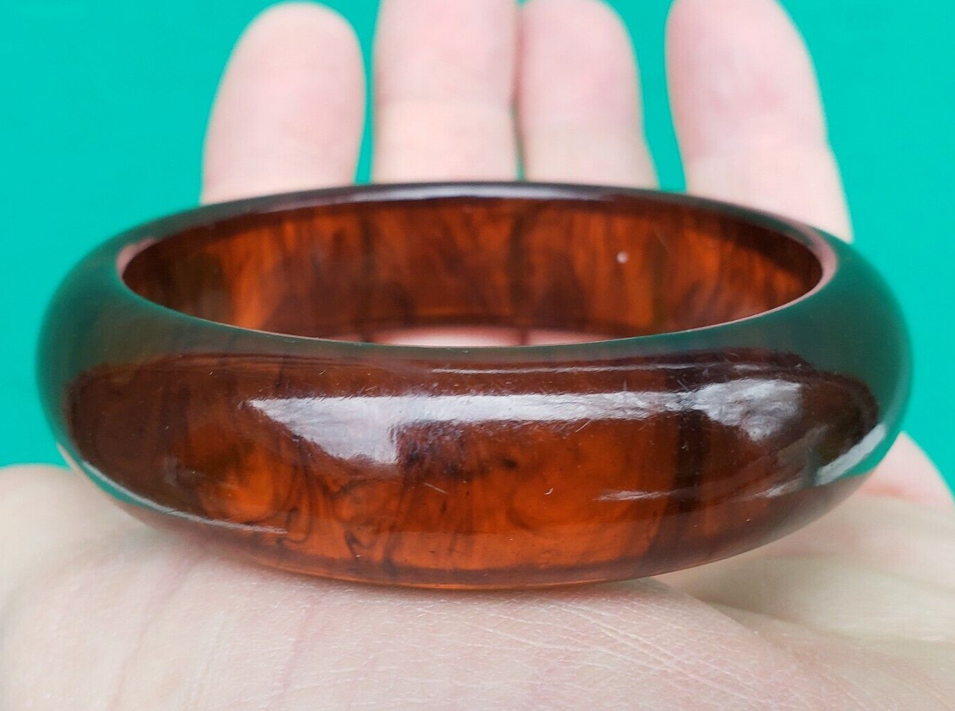 Bakelite Bangle Cuff Bracelet ROOT BEER Vintage 3… - image 1